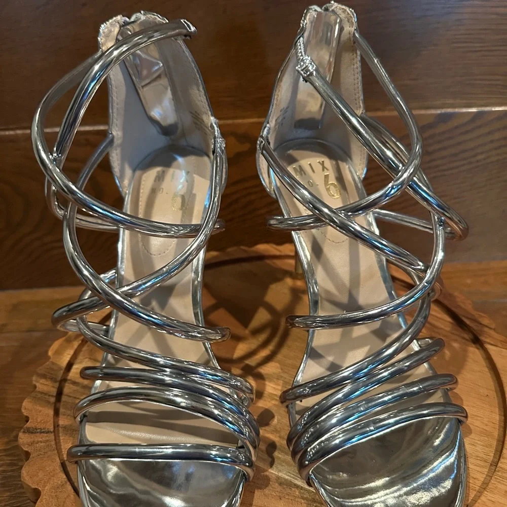 Silver Strappy Stiletto Sandals